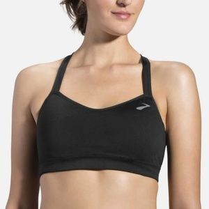 NWT BROOKS HOT SHOT LOW IMPACT RUNNING SPORTS BRA CRISS CROSS BACK BLACK WHITE